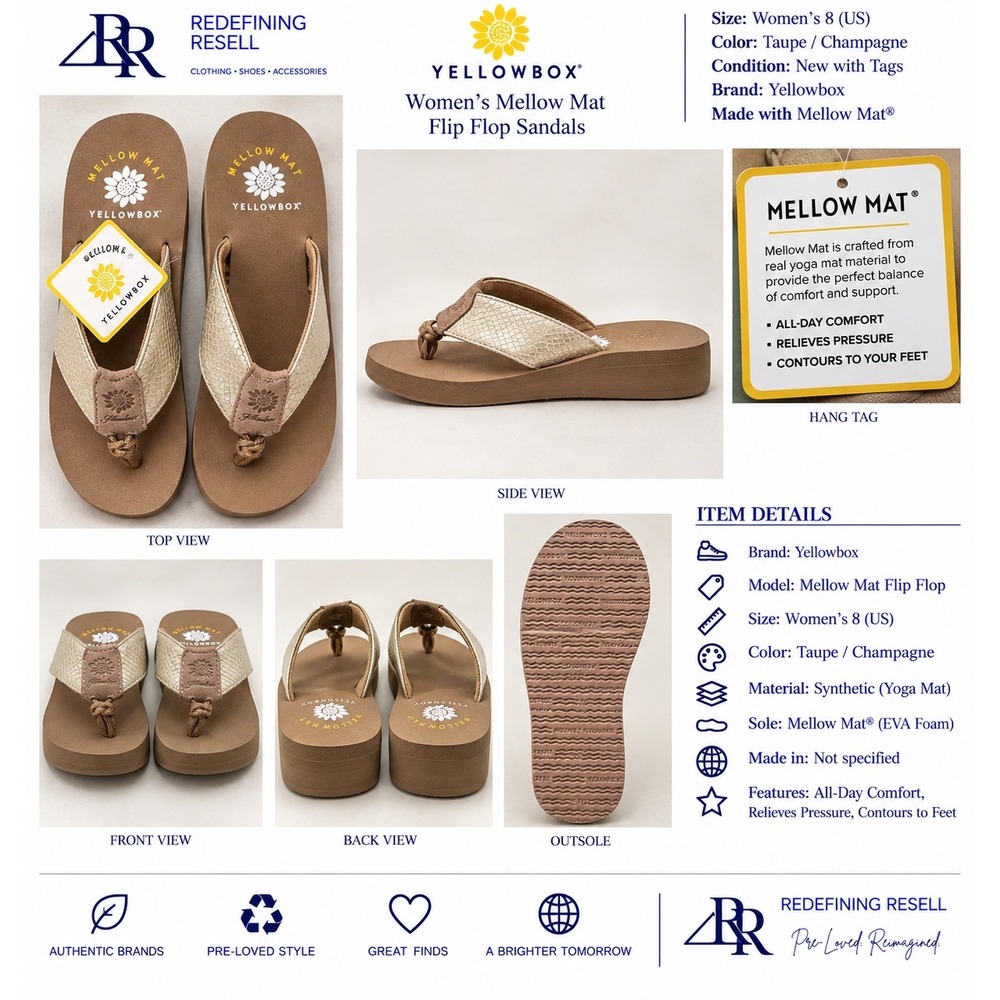 Yellow Box Chellie Mellow Mat Flip Flop Sandals Platino Champagne Women 6.5 NEW